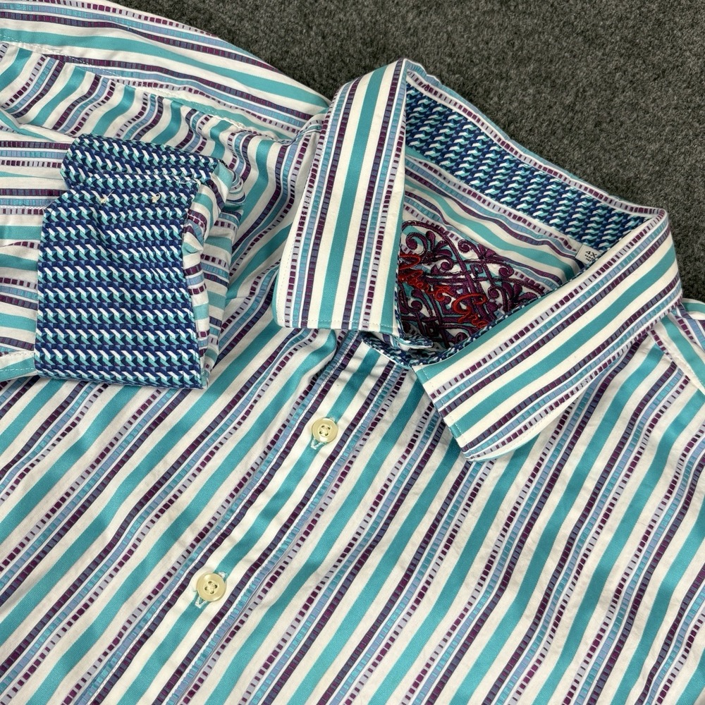 Robert Graham Teal, Purple and White Striped Button-Down Shirt